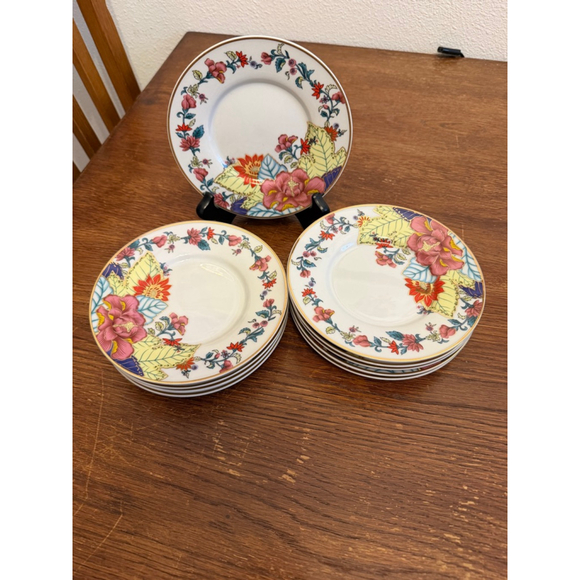 Imperial Leaf 6 Inch Plates Set of 10 Floral Gold Trim Bread Dessert Plates